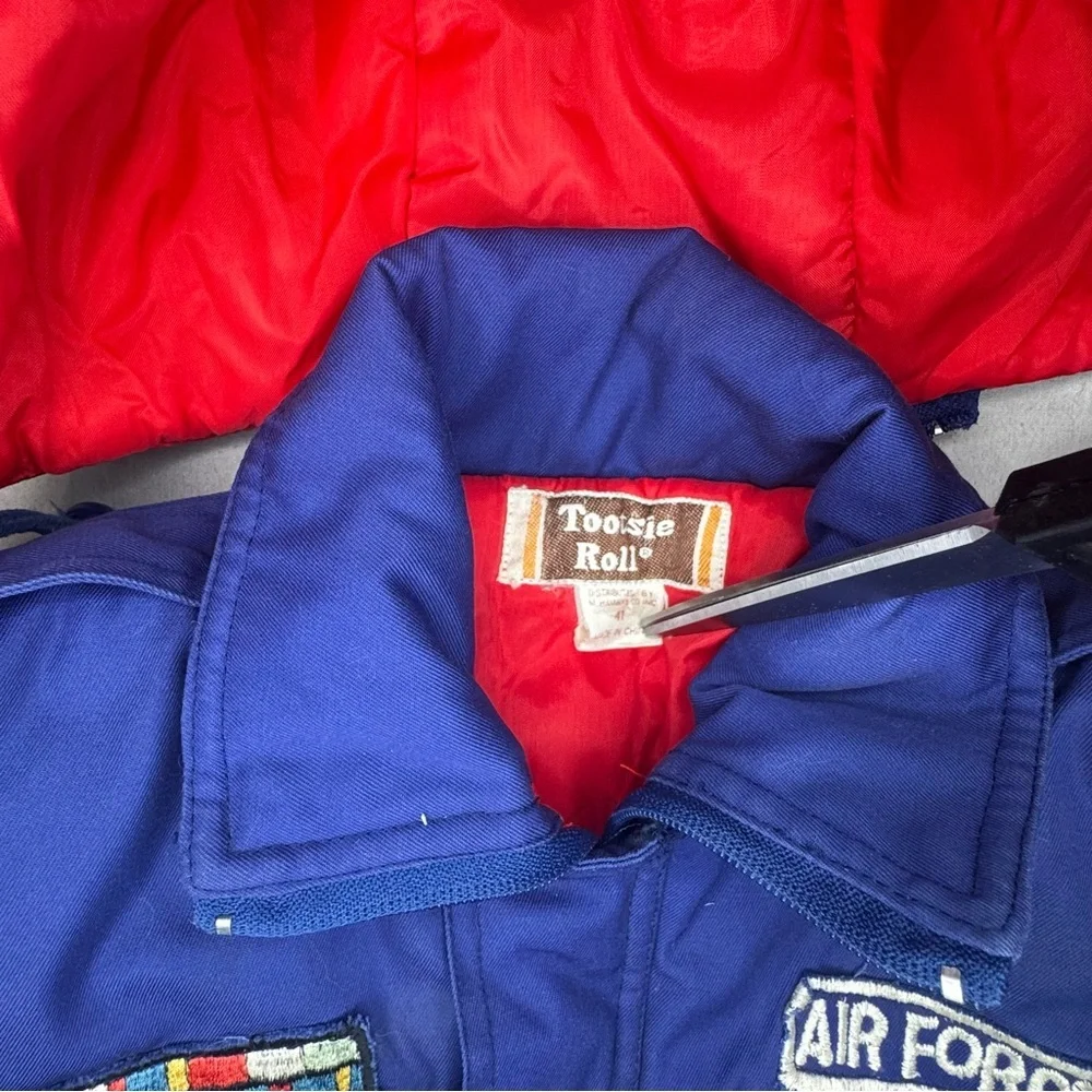 Kids Navy Blue Puffer Snowsuit with Red Lining - Air Force Patch